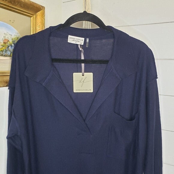 Dress Forum NWT Navy Knitted Polo Dress With Collared Neckline Wool Blend Midi S - Picture 7 of 9